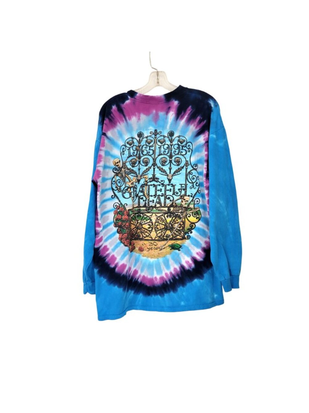 Grateful Dead Liquid Blue Tie-Dye Long Sleeve Shirt Skeleton & Roses Graphic 2XL - Picture 2 of 5